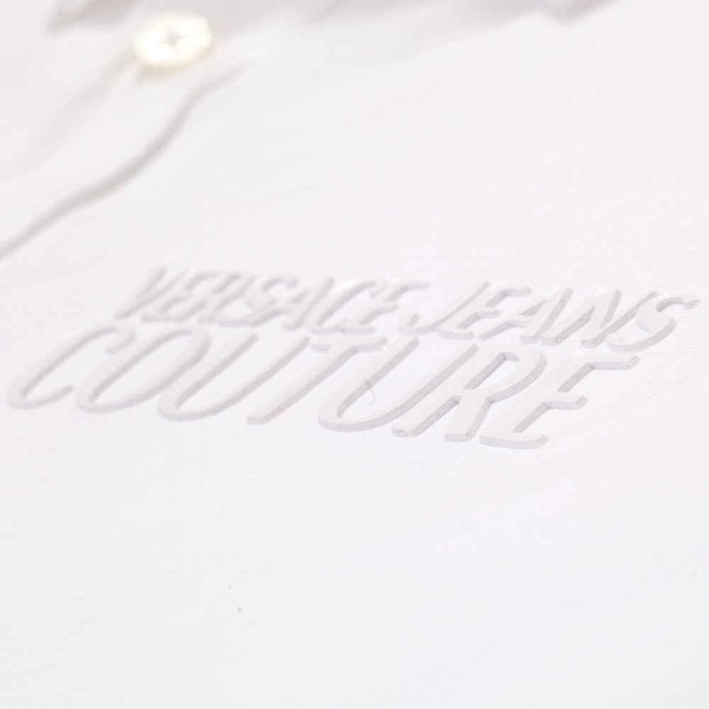 Versace Jeans Couture Mens White Glossy Logo Slim Fit Long Sleeve Shirt VJC9969