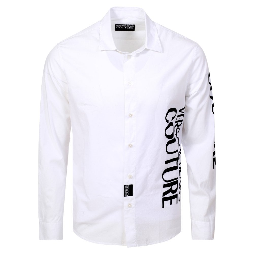 Versace Jeans Couture Mens White Printed Logo Slim Fit Long Sleeve Shirt VJC9729
