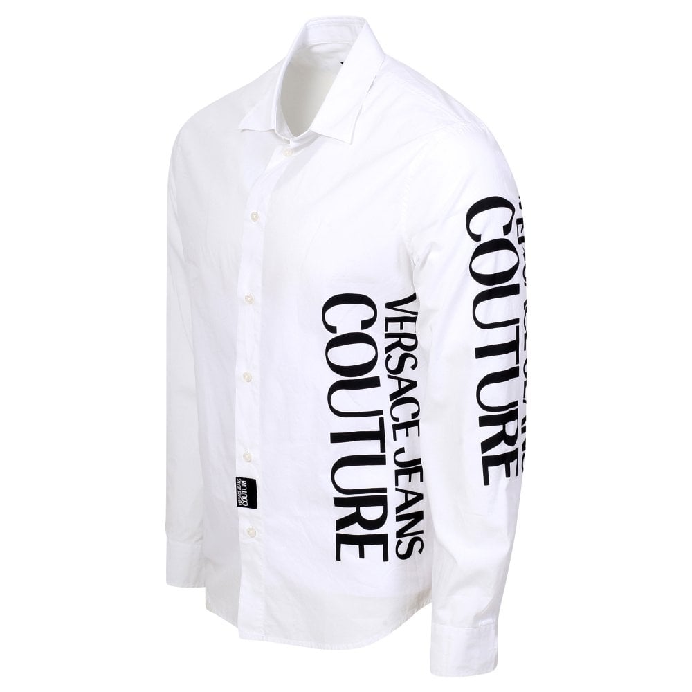 Versace Jeans Couture Mens White Printed Logo Slim Fit Long Sleeve Shirt VJC9729