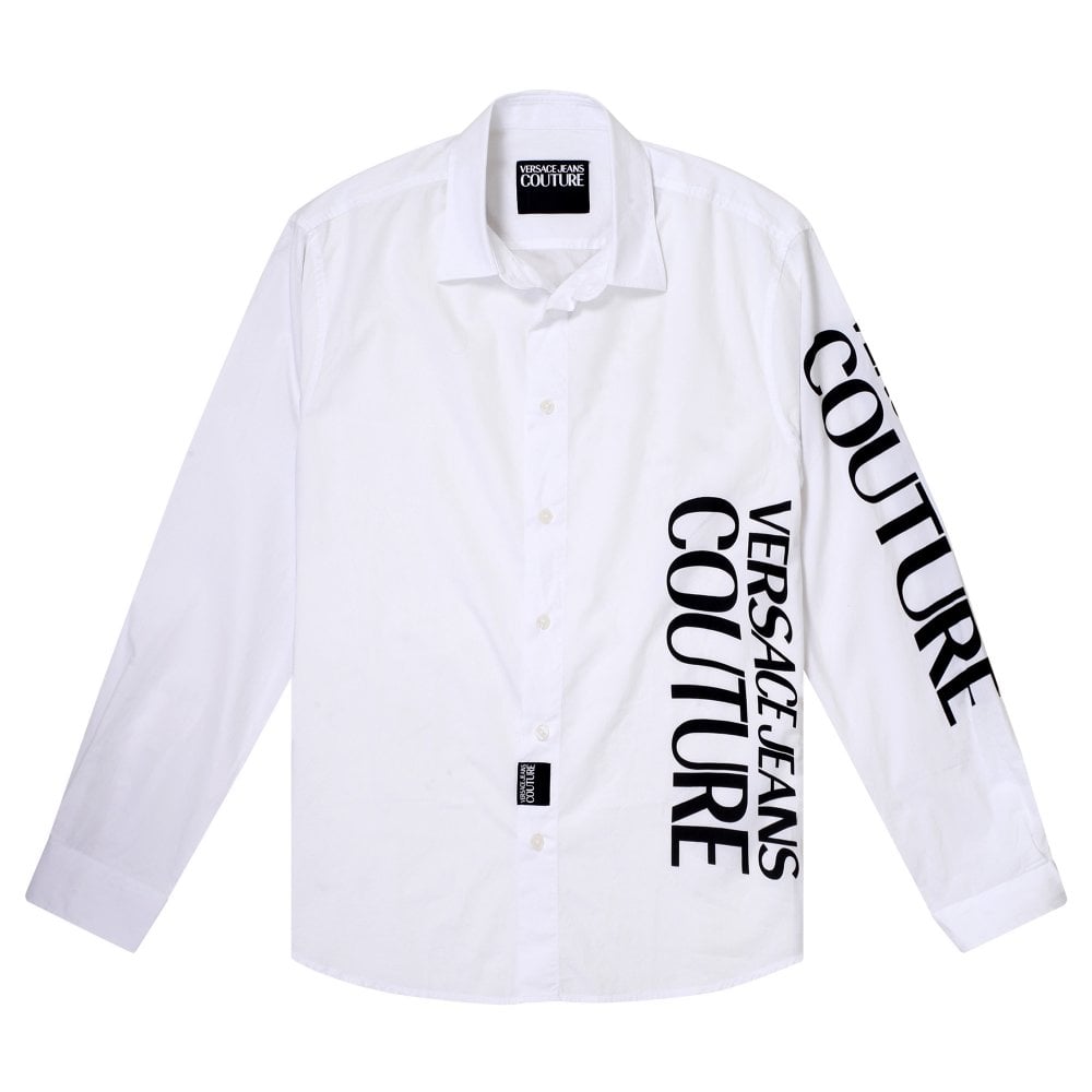 Versace Jeans Couture Mens White Printed Logo Slim Fit Long Sleeve Shirt VJC9729