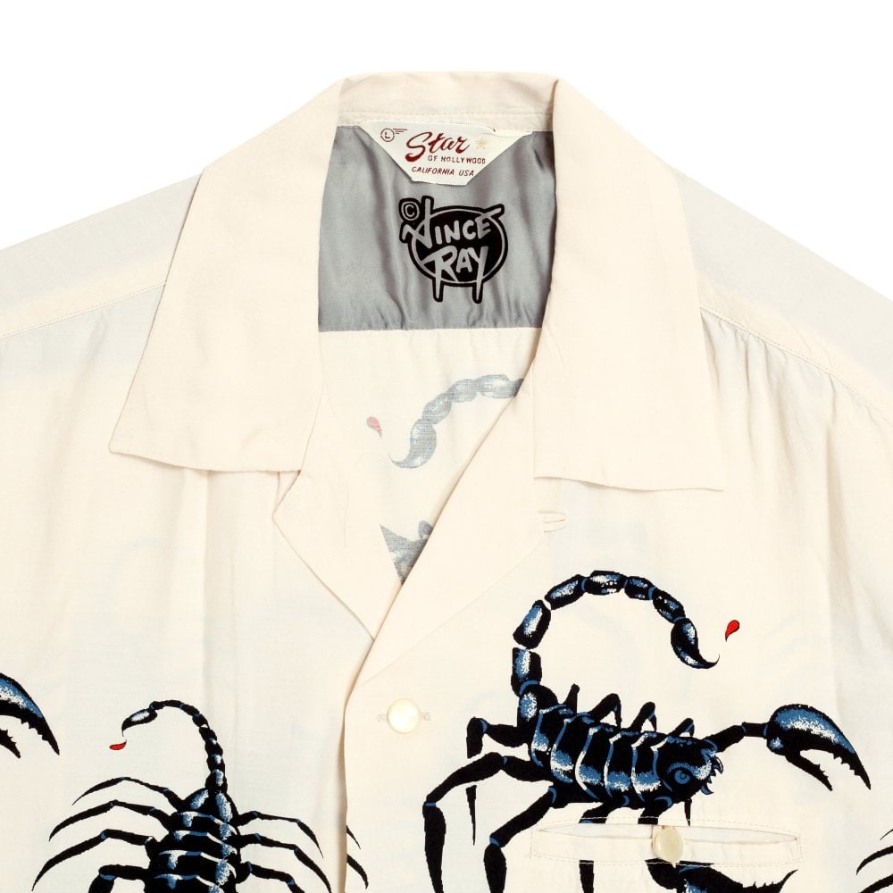 Scorpion Vince Ray Star of Hollywood Off White Hawaiian Shirt SoH9040