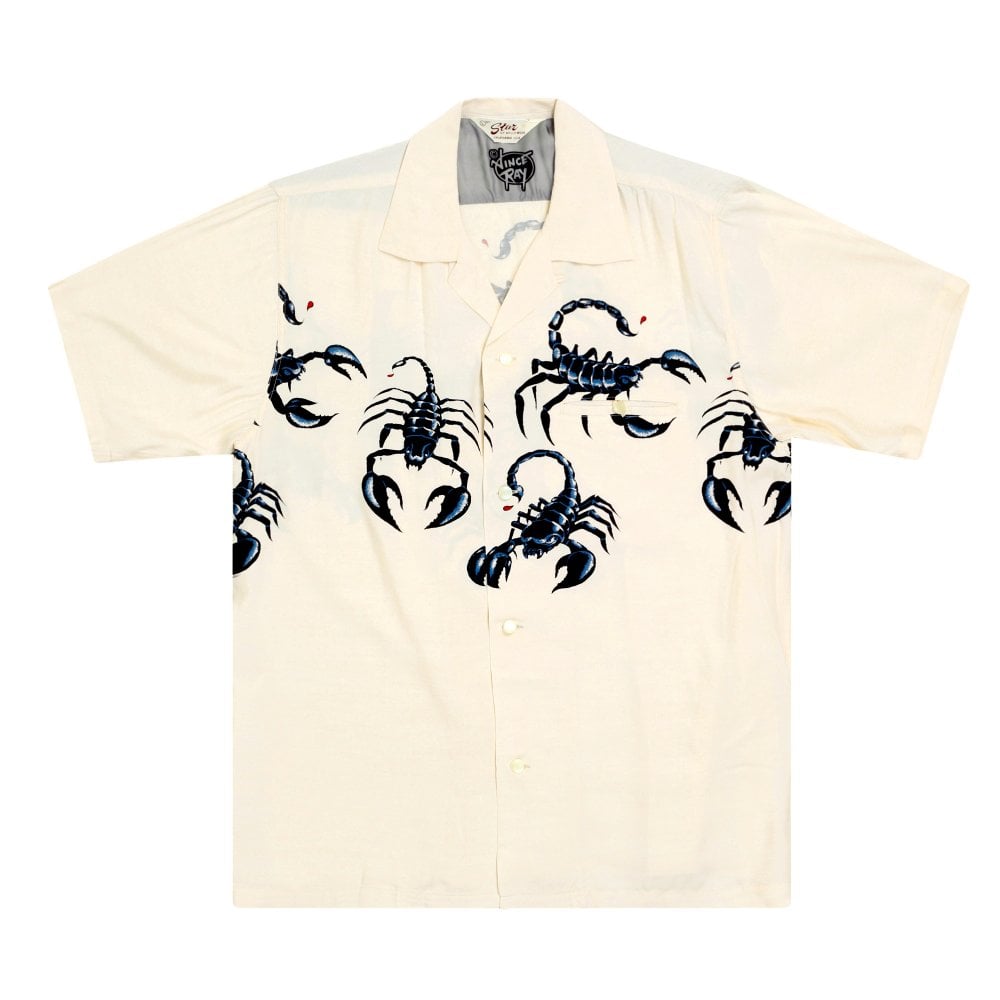 Scorpion Vince Ray Star of Hollywood Off White Hawaiian Shirt SoH9040