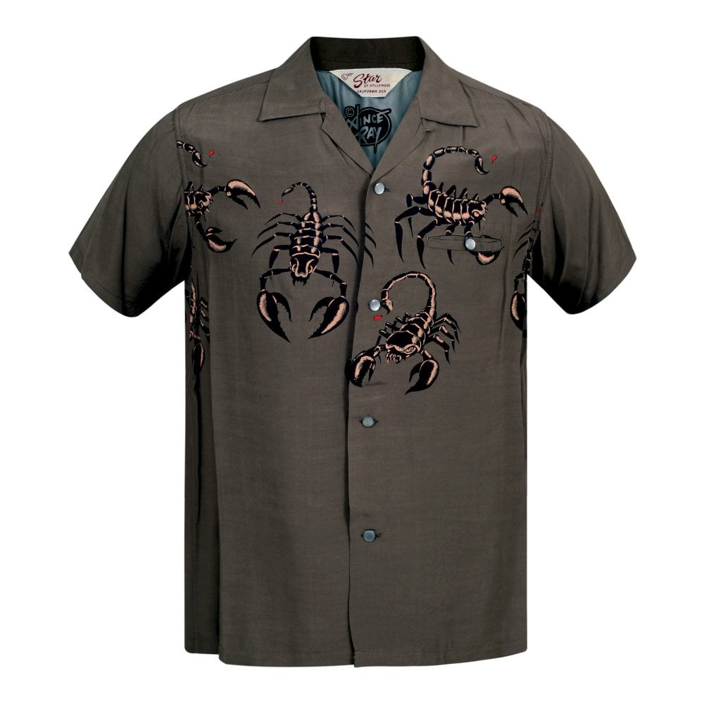 Mens Scorpion Vince Ray Star of Hollywood Grey Hawaiian Shirt SoH9041