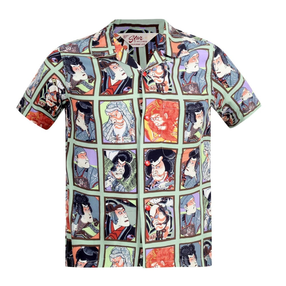 Kabuki Star of Hollywood Mint Green Hawaiian Shirt SoH9370