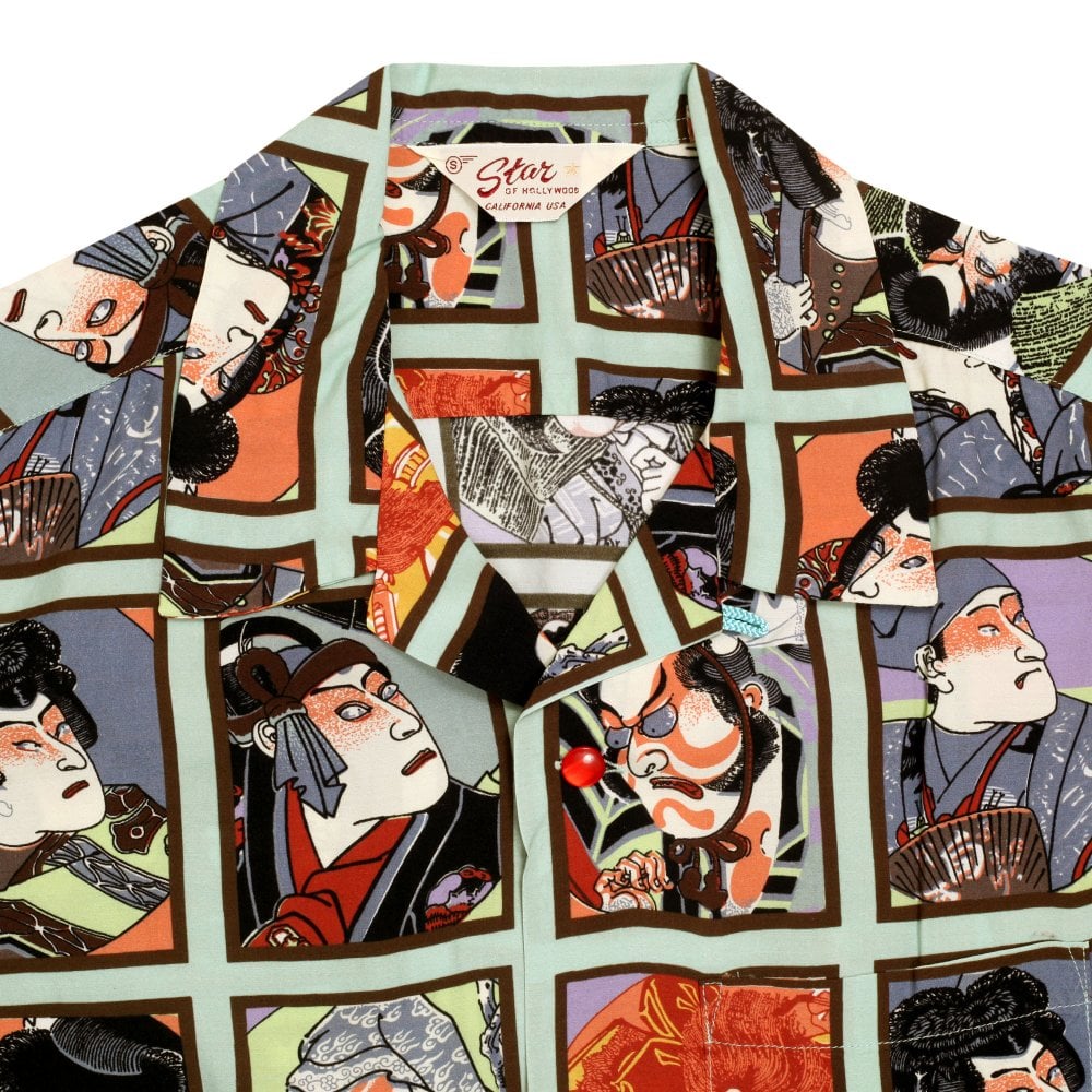 Kabuki Star of Hollywood Mint Green Hawaiian Shirt SoH9370