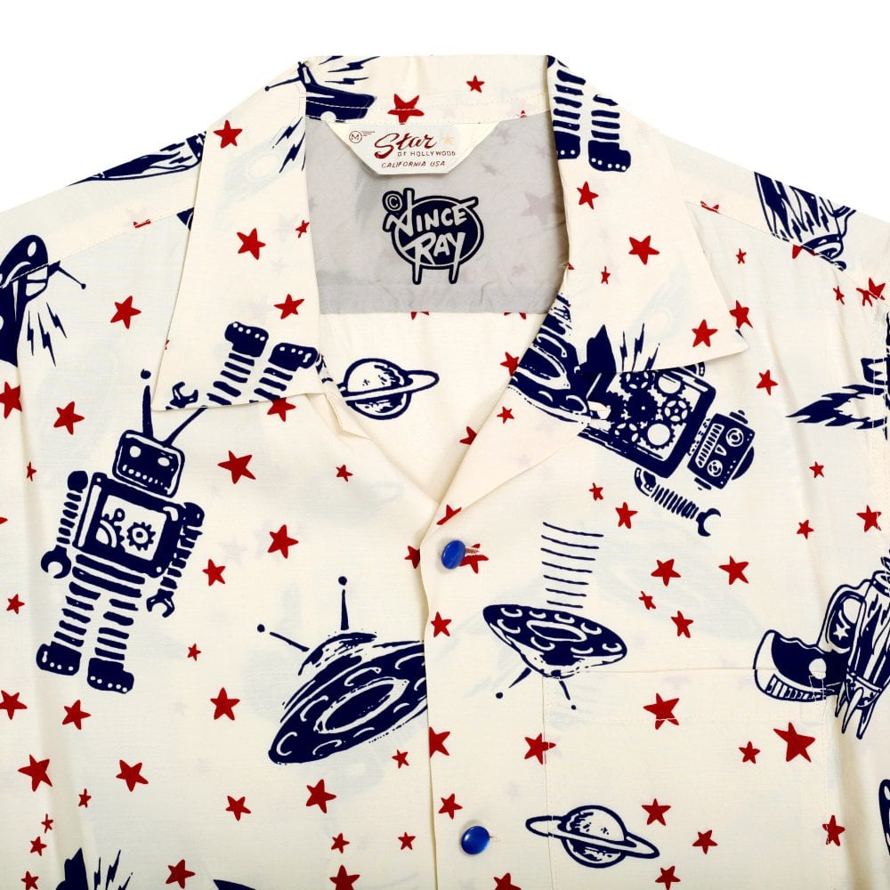 Vince Ray Space Rockets Off White Hawaiian Shirt SoH9043