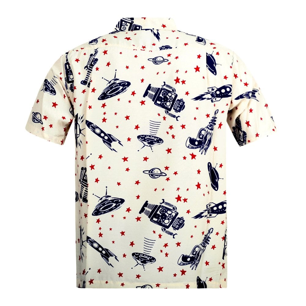 Vince Ray Space Rockets Off White Hawaiian Shirt SoH9043
