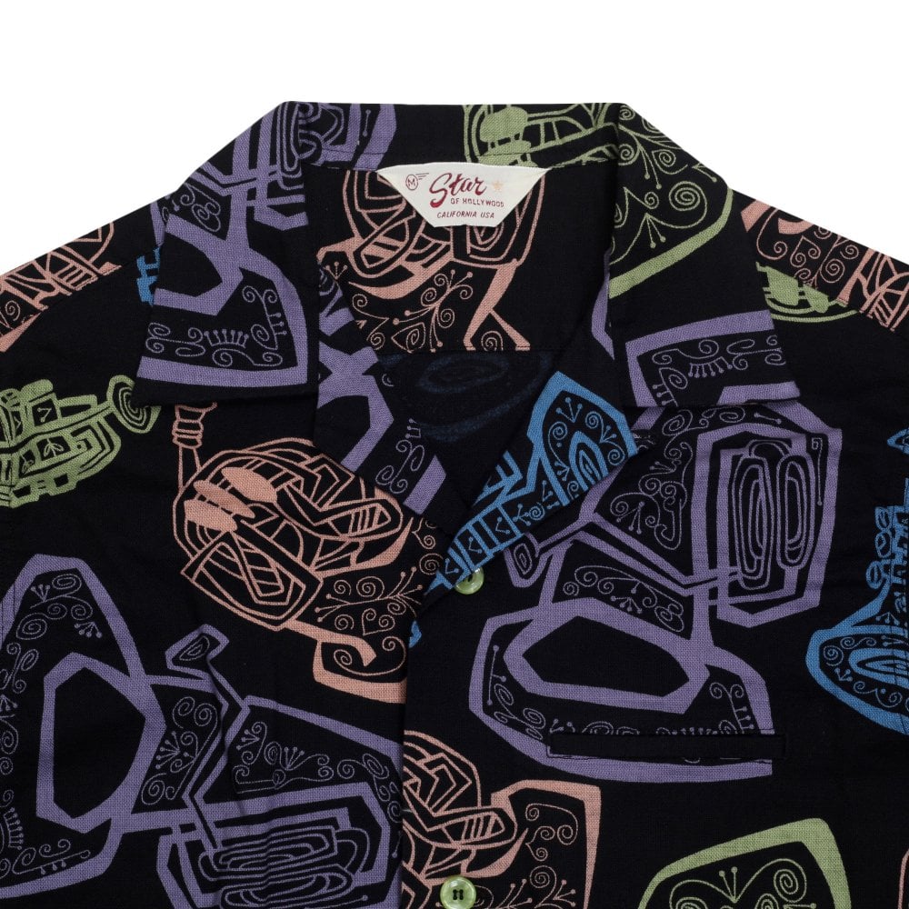 Instruments of Brass Star of Hollywood Black Hawaiian Shirt SoH9369