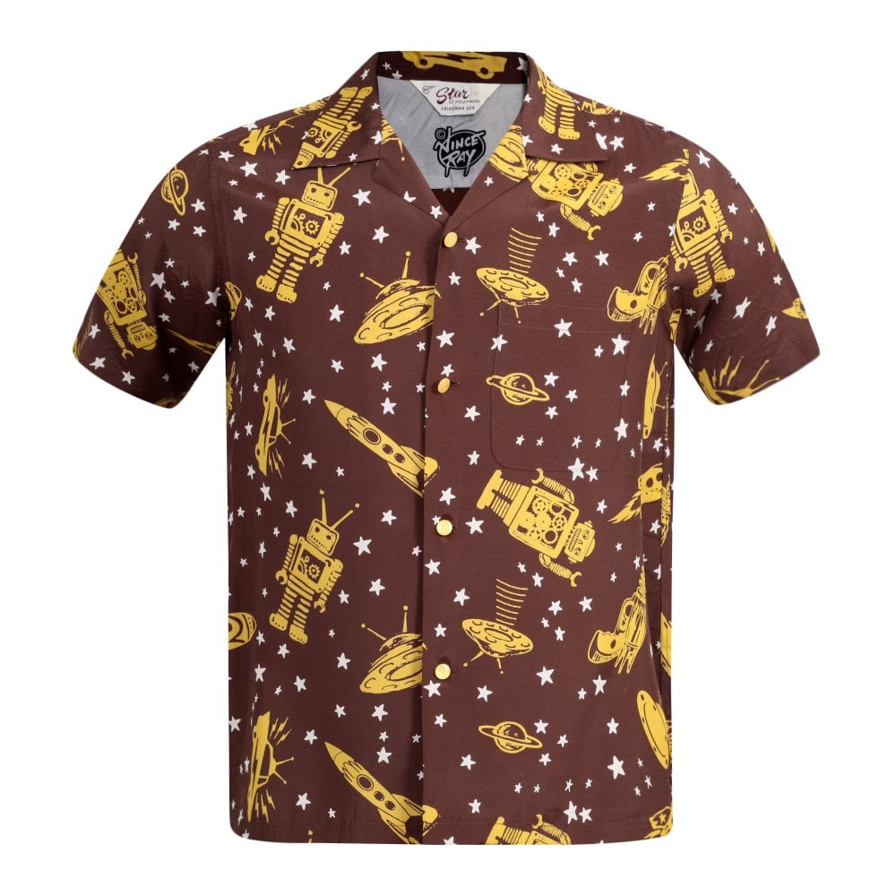 Space Rockets Vince Ray Star of Hollywood Brown Hawaiian Shirt SoH9045