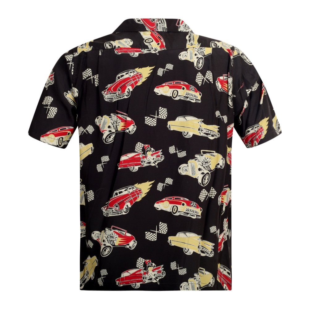 Star of Hollywood Mens Hot Rod by Vince Ray Black Hawaiian Shirt SoH9372