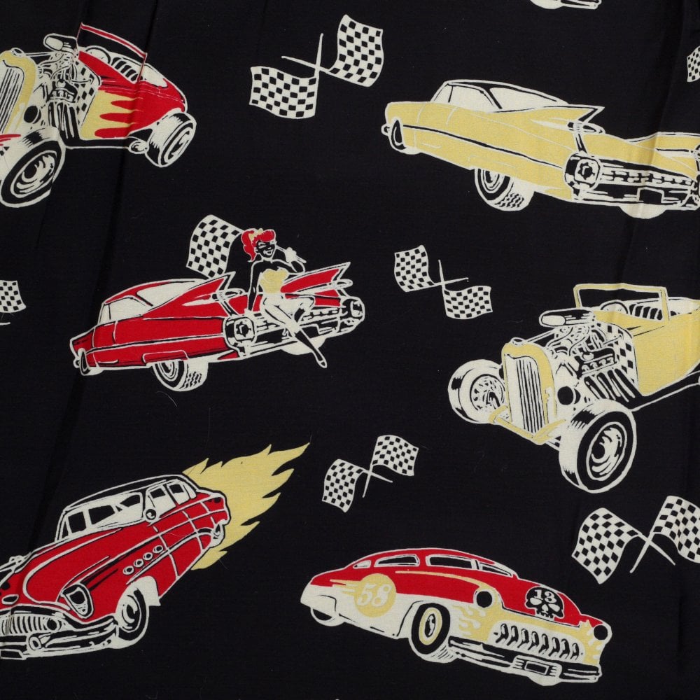 Star of Hollywood Mens Hot Rod by Vince Ray Black Hawaiian Shirt SoH9372