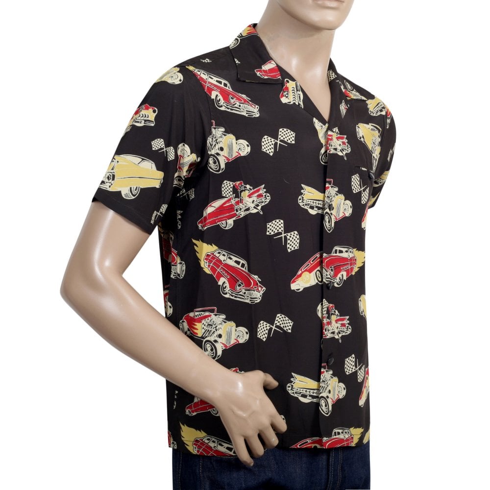 Star of Hollywood Mens Hot Rod by Vince Ray Black Hawaiian Shirt SoH9372