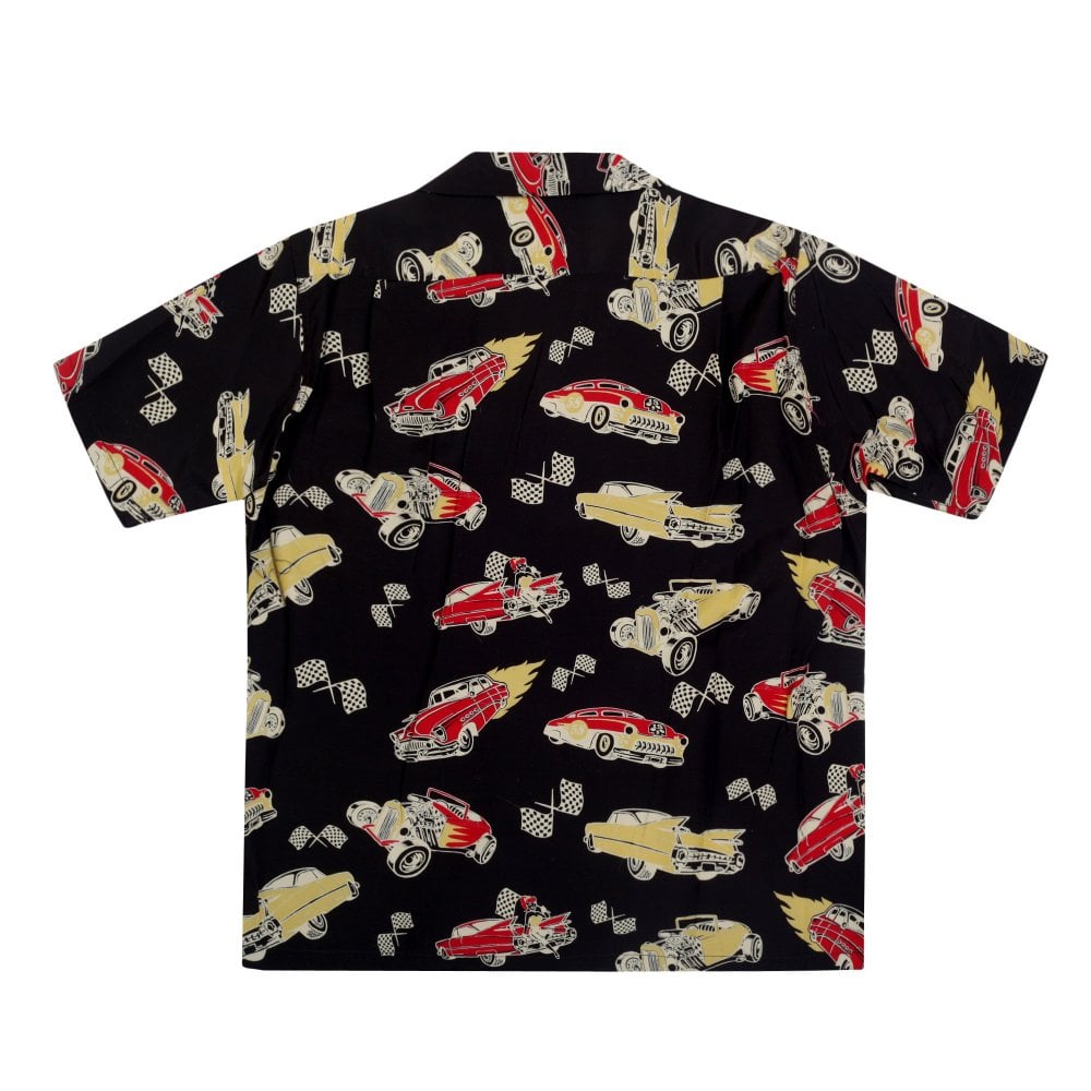 Star of Hollywood Mens Hot Rod by Vince Ray Black Hawaiian Shirt SoH9372