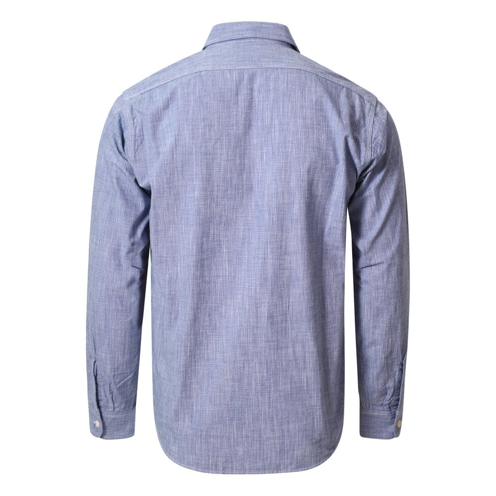Sugar Cane Mens Blue Pin Check Long Sleeved Shirt CANE10260