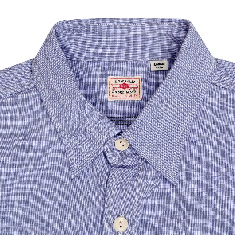 Sugar Cane Mens Blue Pin Check Long Sleeved Shirt CANE10260