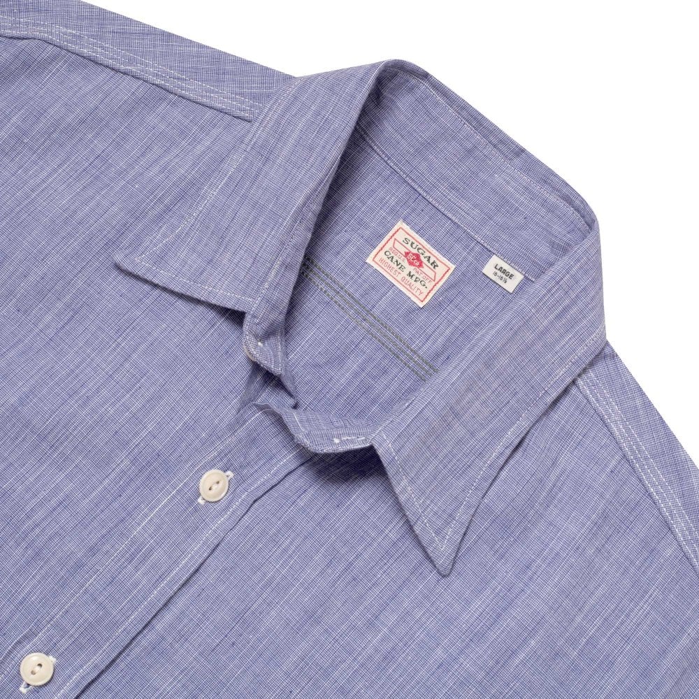 Sugar Cane Mens Blue Pin Check Long Sleeved Shirt CANE10260