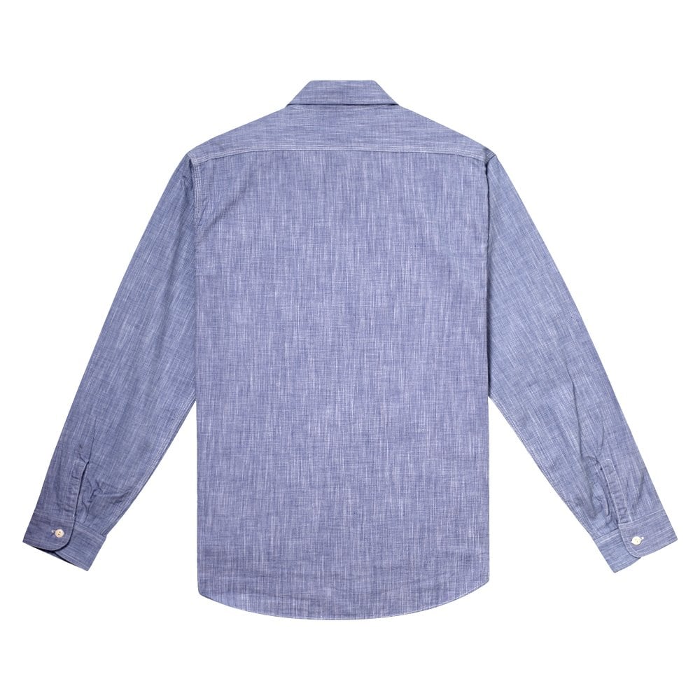Sugar Cane Mens Blue Pin Check Long Sleeved Shirt CANE10260