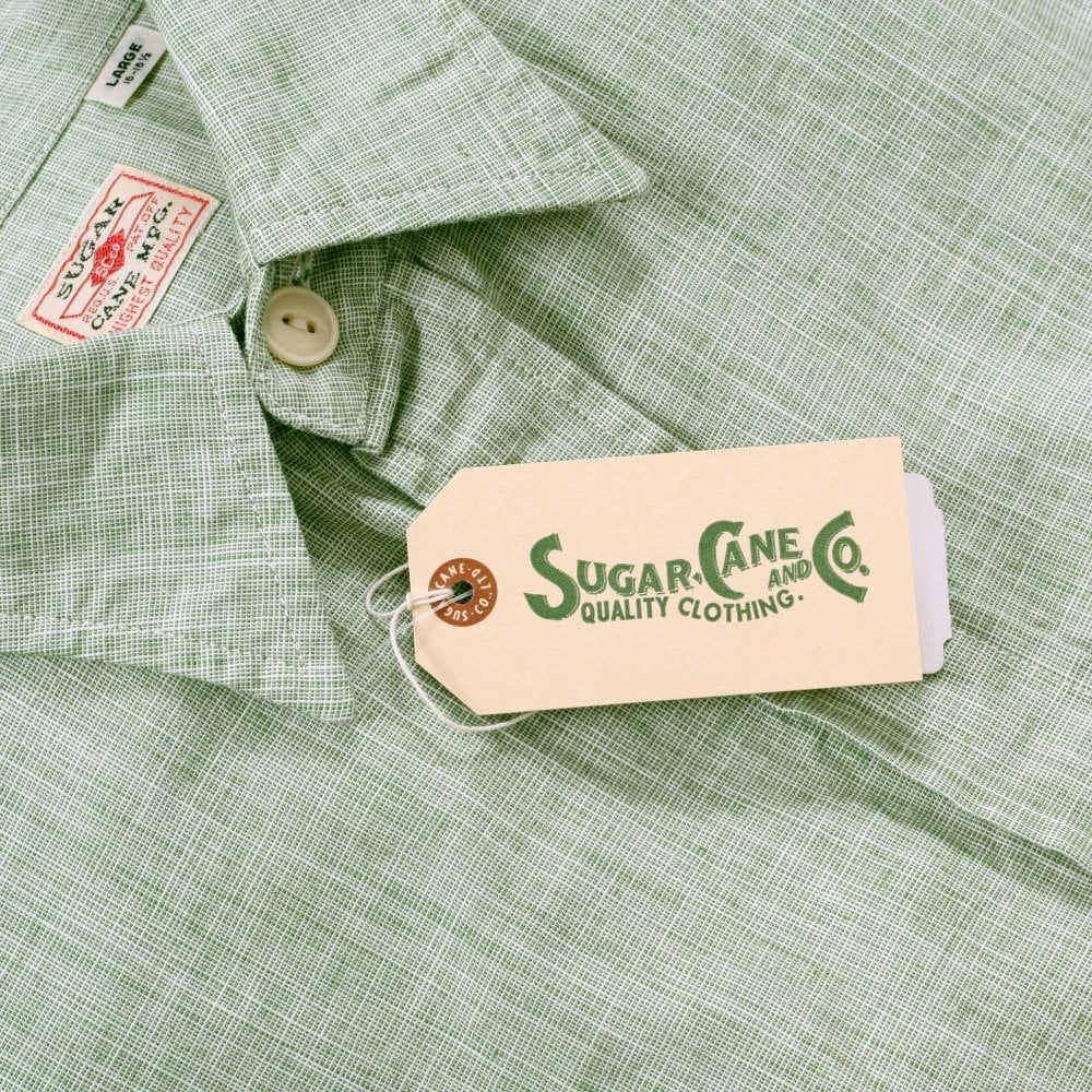 Sugar Cane Green Pin Check Long Sleeved Shirt CANE10261