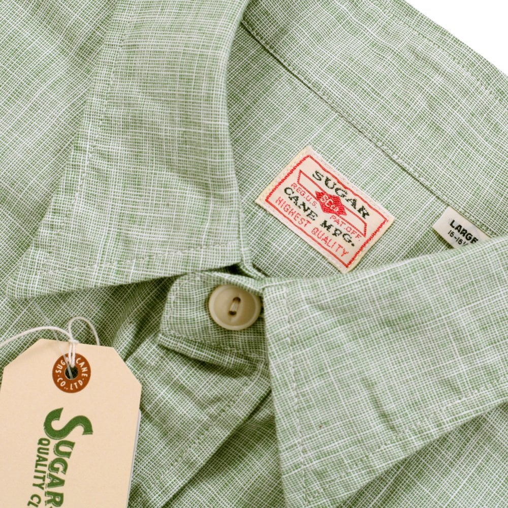 Sugar Cane Green Pin Check Long Sleeved Shirt CANE10261