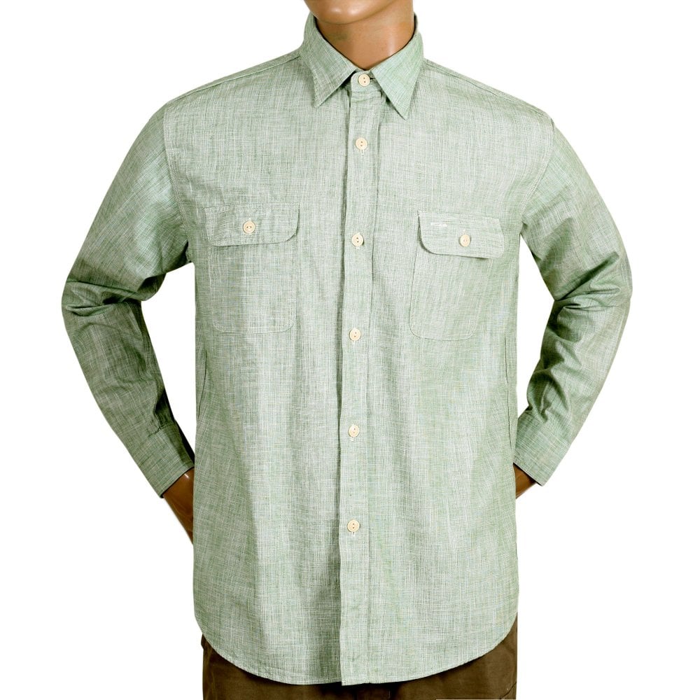 Sugar Cane Green Pin Check Long Sleeved Shirt CANE10261