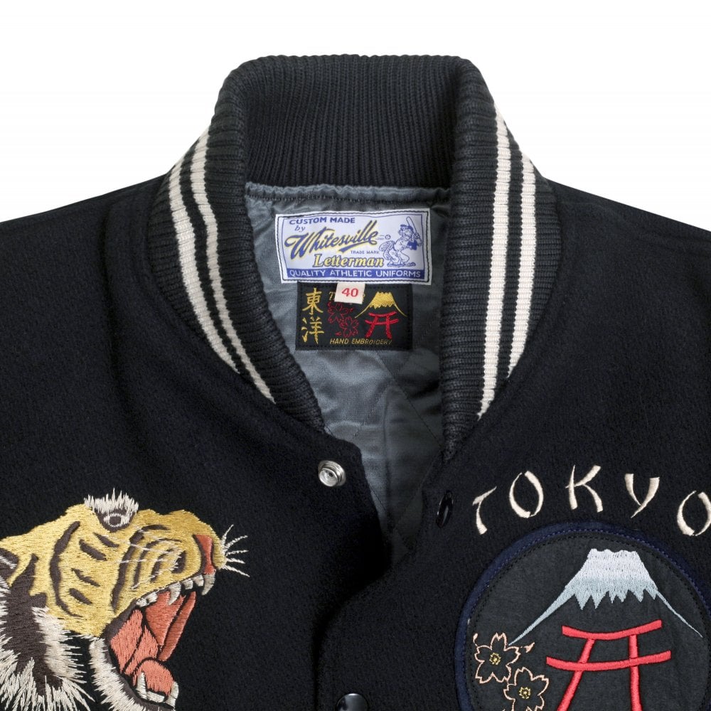 Whitesville Letterman Black 30oz Melton Wool and Leather Award Jacket WHIT9625