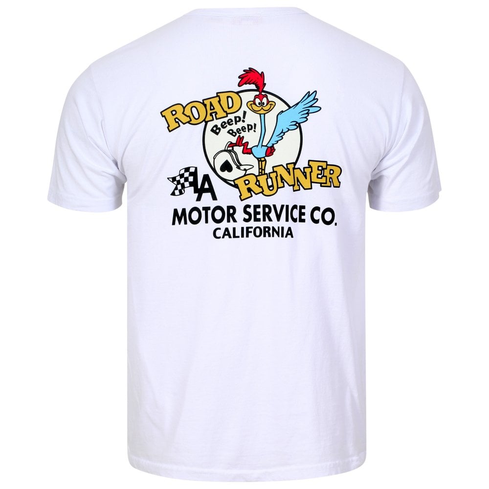 Cheswick Looney Tunes Mens White Motor Service Road Runner T Shirt CHES11076