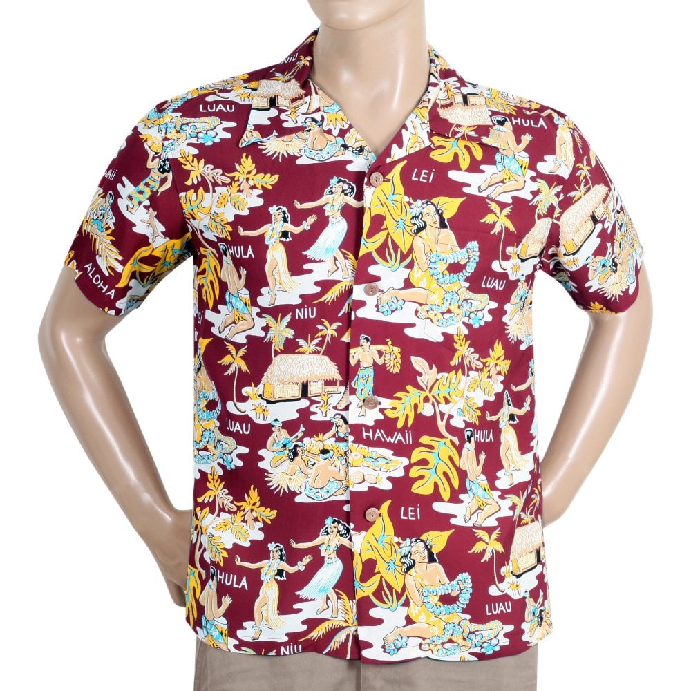 Sun Surf Mens Wine Luau Hawaiian Print Shirt SURF10085