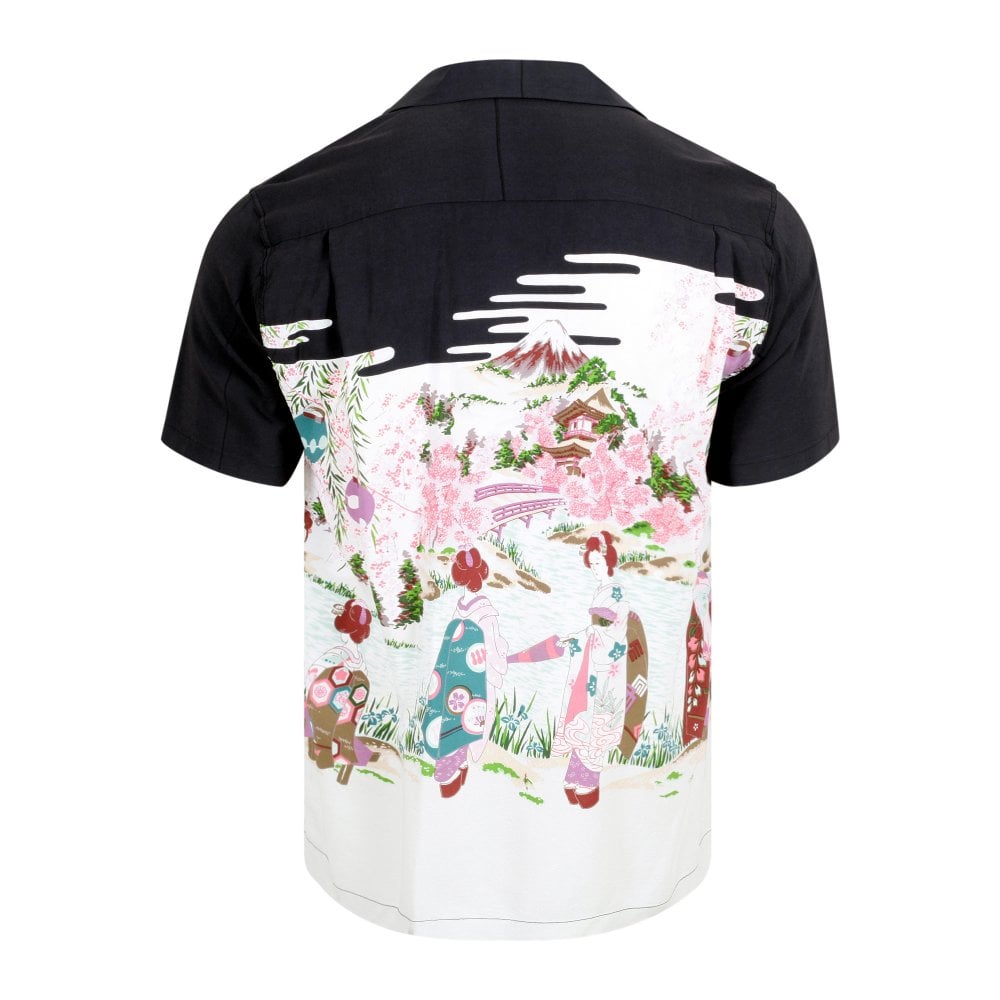Sun Surf Old Japanese Scenary Black Hawaiian Shirt SURF10086
