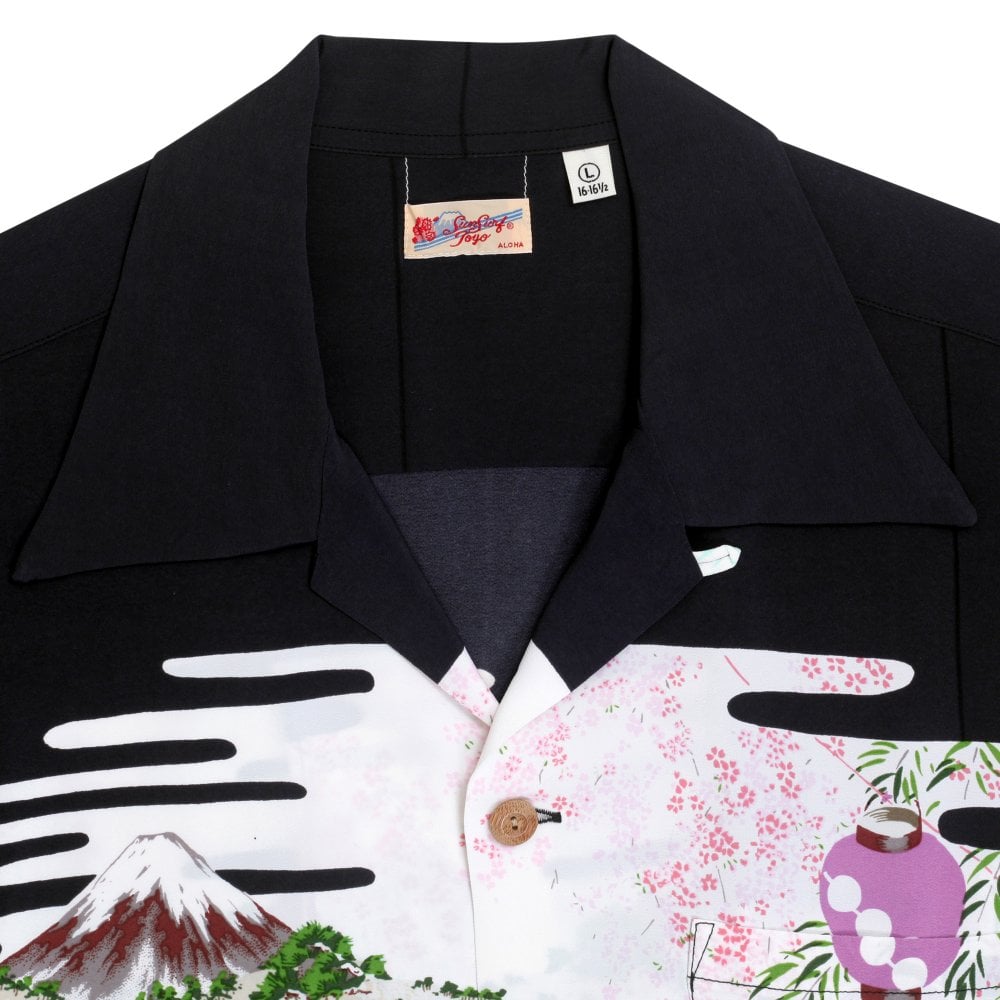 Sun Surf Old Japanese Scenary Black Hawaiian Shirt SURF10086