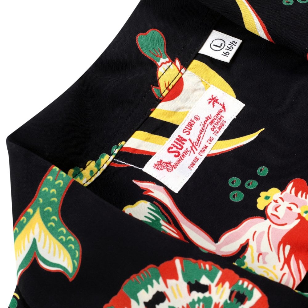 Sun Surf Mens Black Mermaids Hawaiian Shirt SURF10087