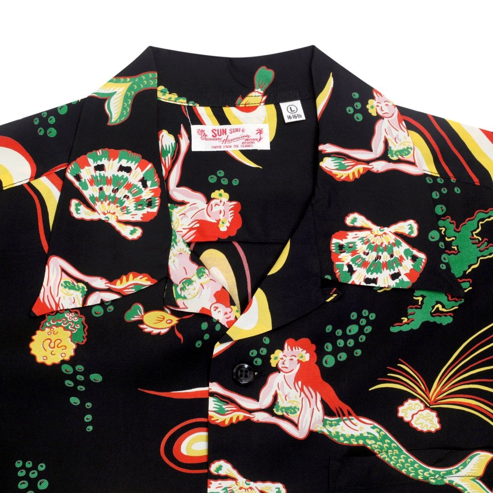 Sun Surf Mens Black Mermaids Hawaiian Shirt SURF10087