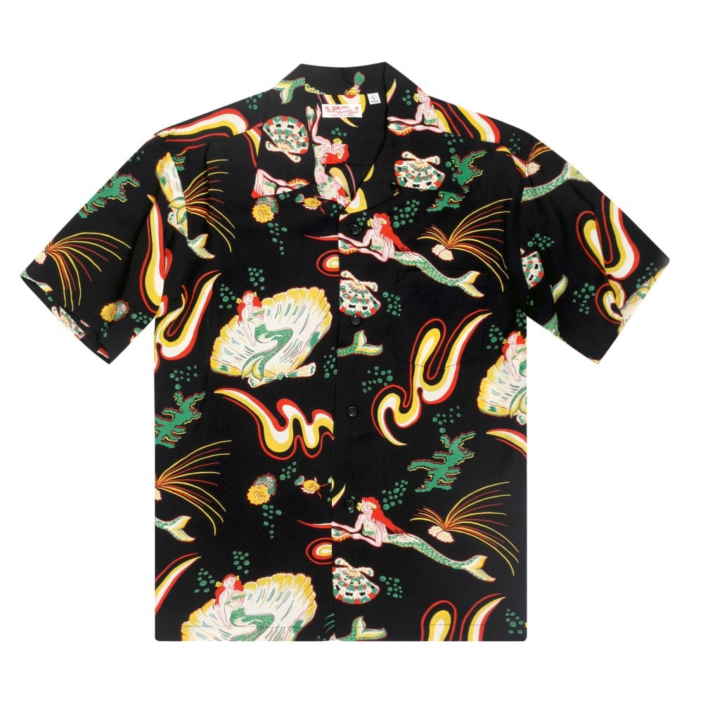 Sun Surf Mens Black Mermaids Hawaiian Shirt SURF10087