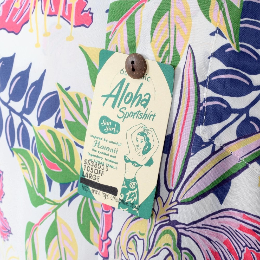 Sun Surf Mens Off White Orchid Bloom Hawaiian Shirt SURF10263