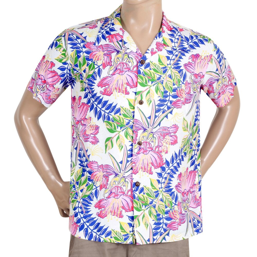 Sun Surf Mens Off White Orchid Bloom Hawaiian Shirt SURF10263