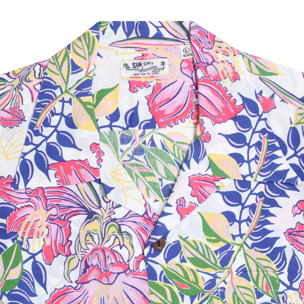 Sun Surf Mens Off White Orchid Bloom Hawaiian Shirt SURF10263