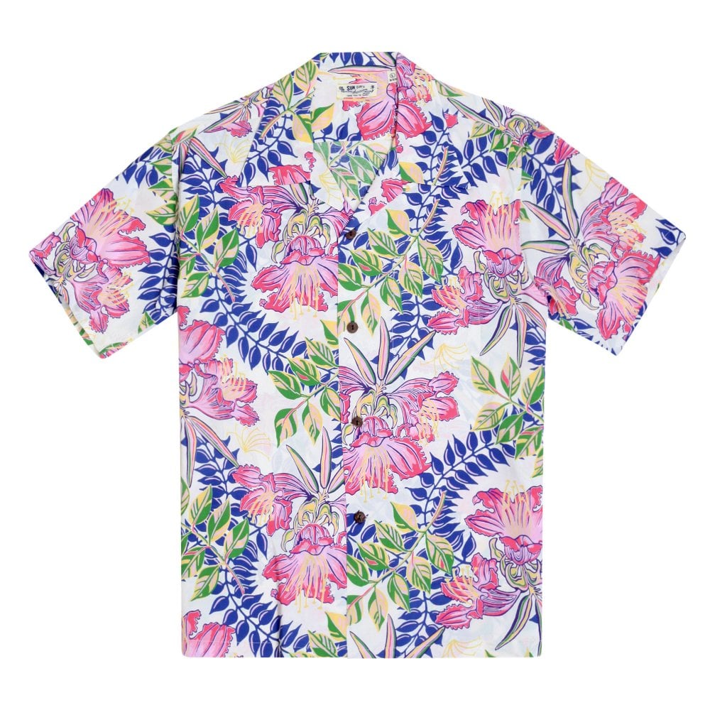 Sun Surf Mens Off White Orchid Bloom Hawaiian Shirt SURF10263