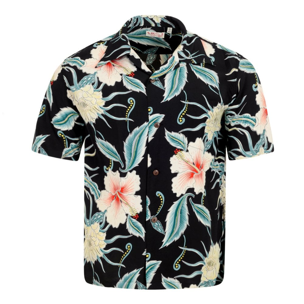 Sun Surf Moonlight Garden In Black Hawaiian Shirt SURF10264