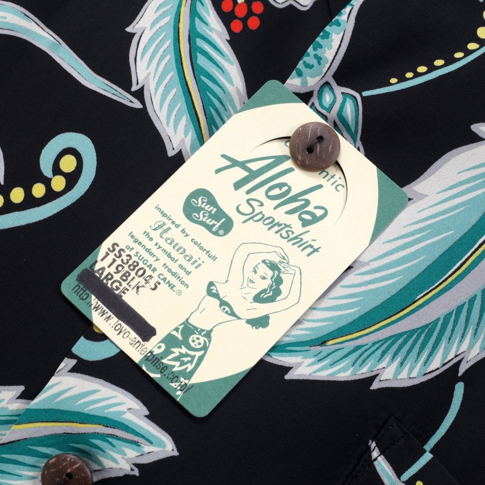 Sun Surf Moonlight Garden In Black Hawaiian Shirt SURF10264