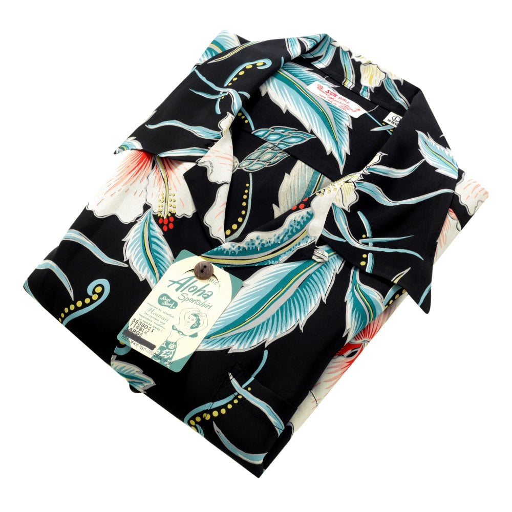 Sun Surf Moonlight Garden In Black Hawaiian Shirt SURF10264
