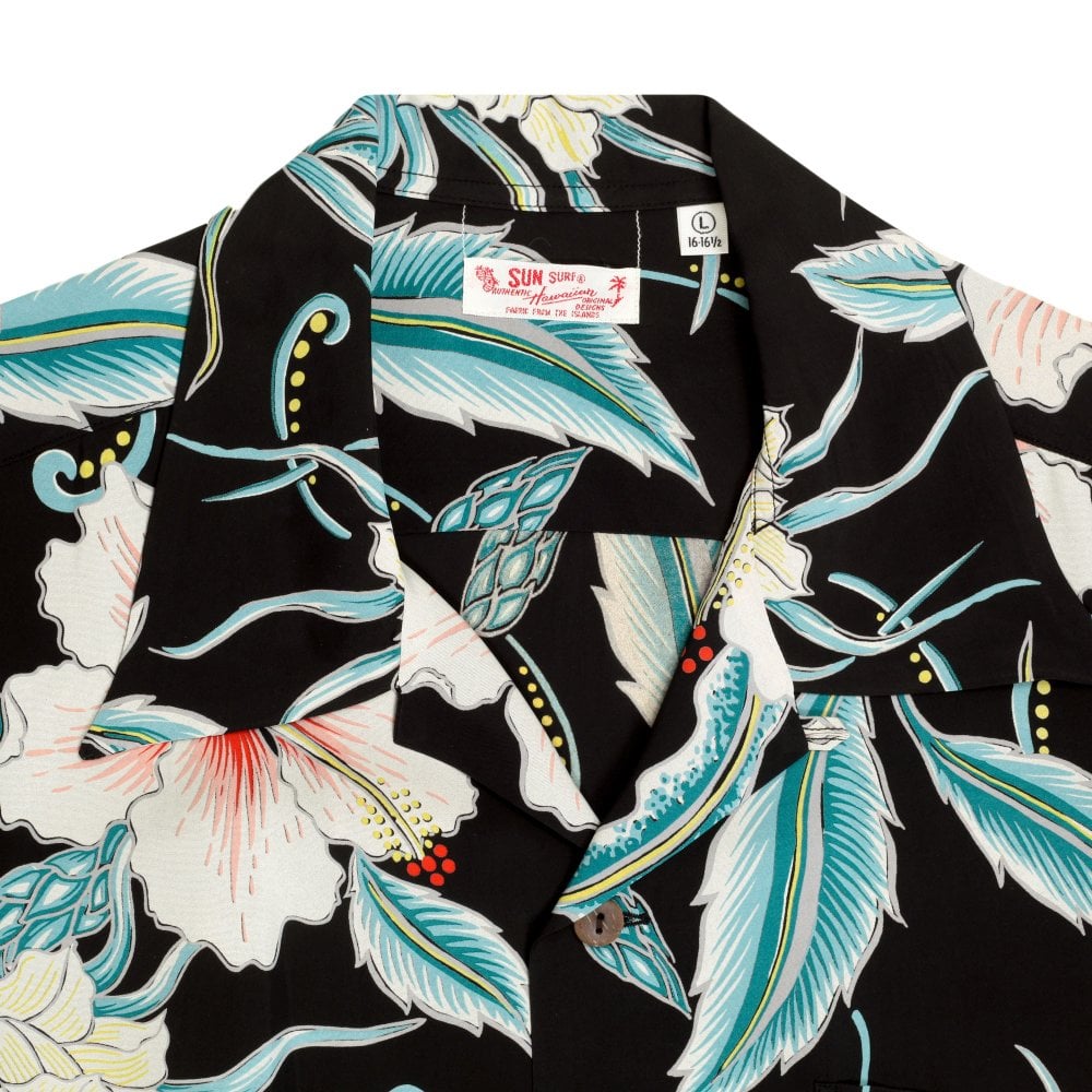 Sun Surf Moonlight Garden In Black Hawaiian Shirt SURF10264