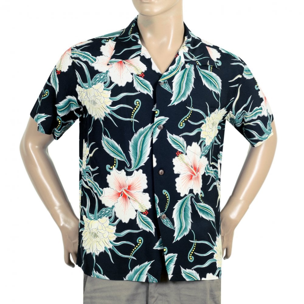 Sun Surf Moonlight Garden In Black Hawaiian Shirt SURF10264