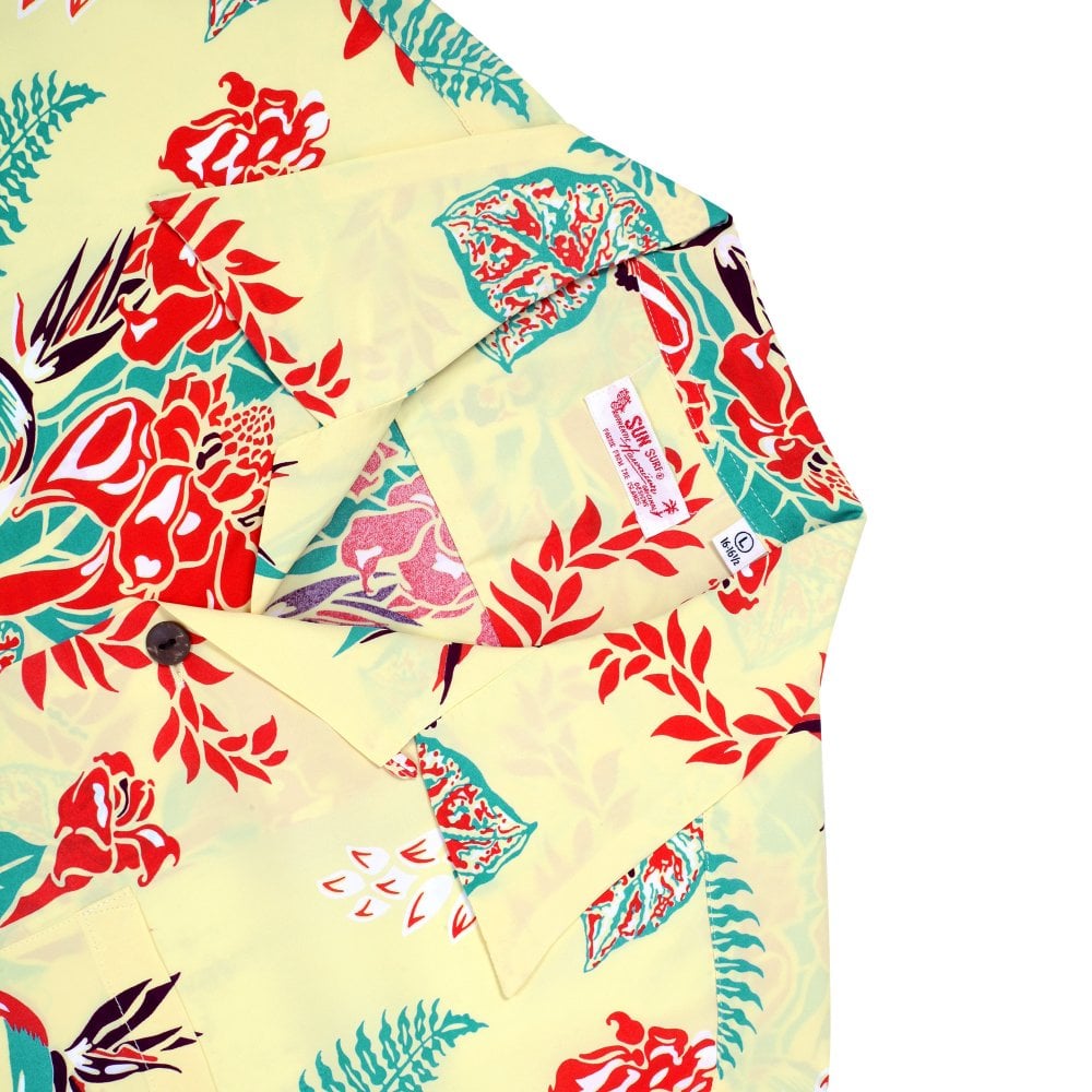 Sun Surf Mens Flourish Flowers Yellow Hawaiian Shirt SURF11090