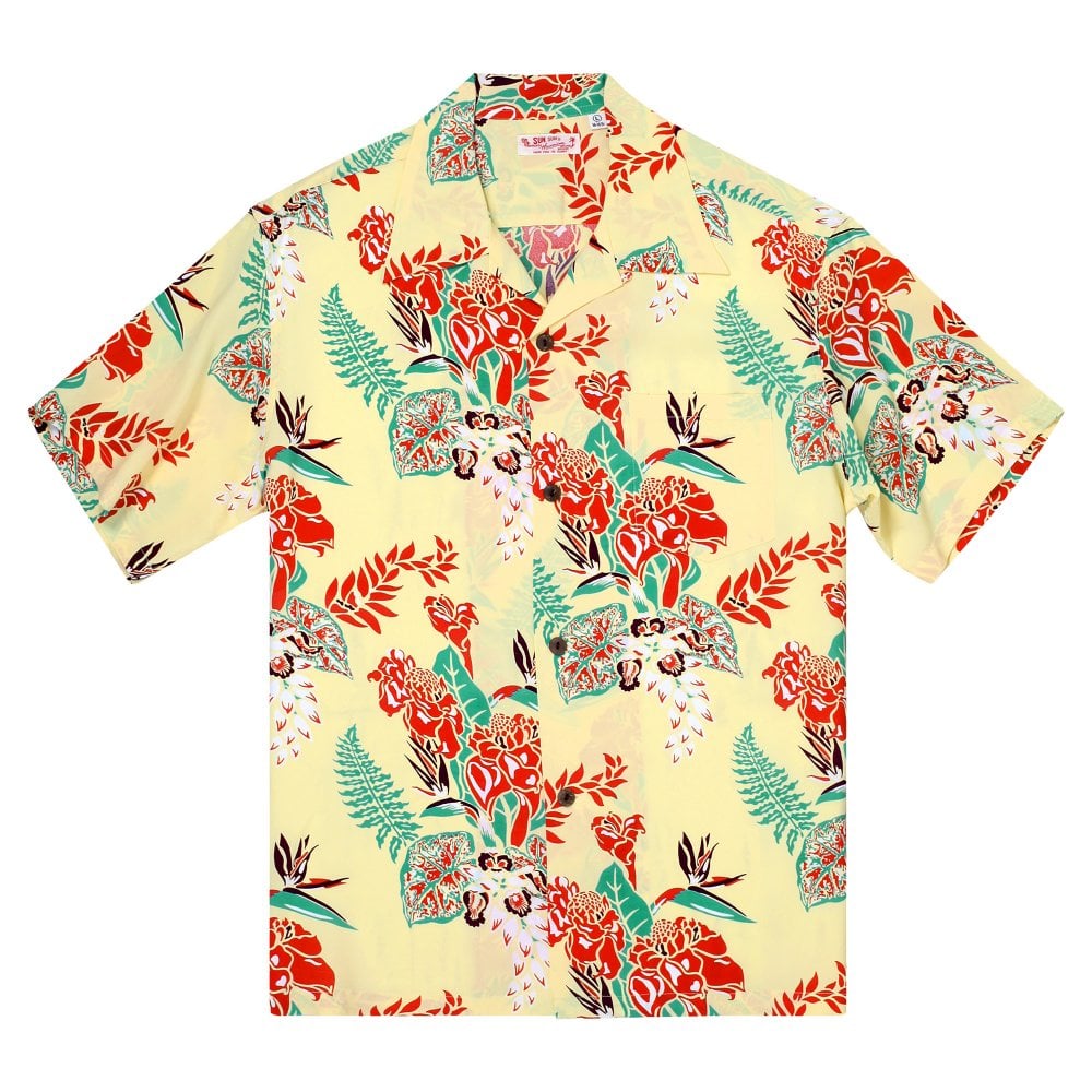 Sun Surf Mens Flourish Flowers Yellow Hawaiian Shirt SURF11090