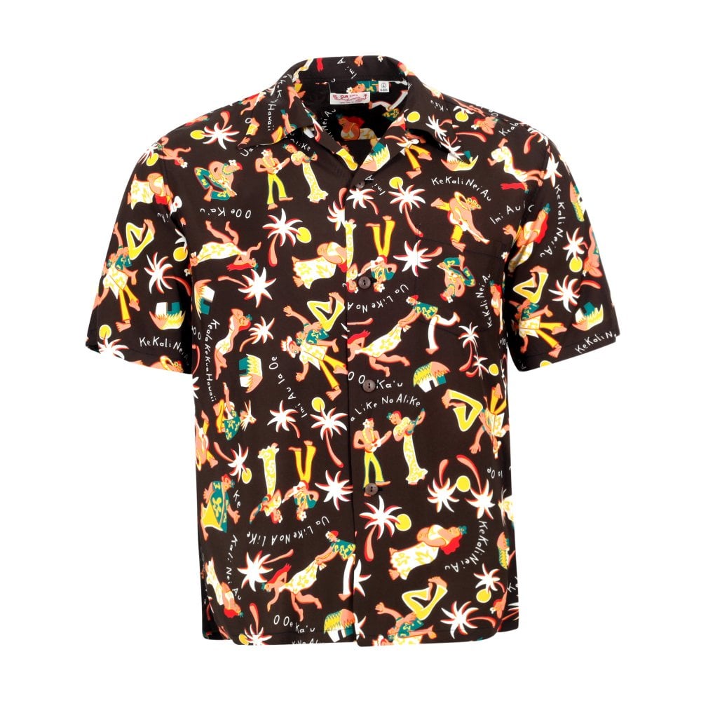 Sun Surf Mens Fun Island of Hawaii Dark Brown Black Hawaiian Shirt SURF10266