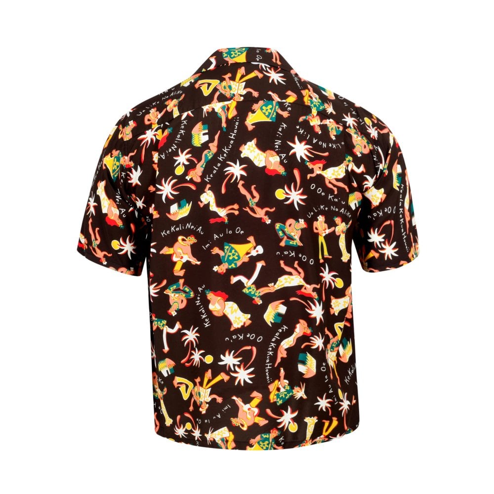 Sun Surf Mens Fun Island of Hawaii Dark Brown Black Hawaiian Shirt SURF10266