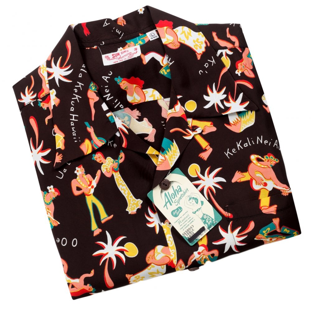 Sun Surf Mens Fun Island of Hawaii Dark Brown Black Hawaiian Shirt SURF10266