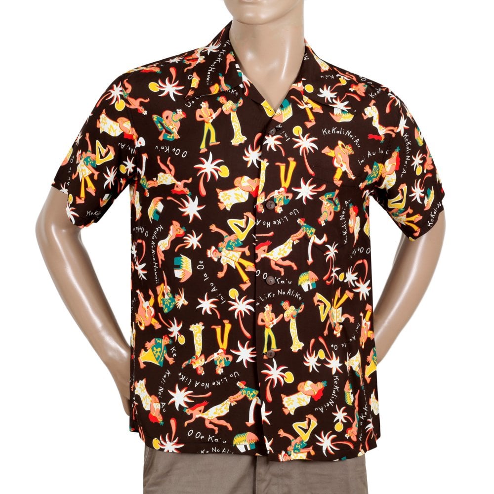 Sun Surf Mens Fun Island of Hawaii Dark Brown Black Hawaiian Shirt SURF10266