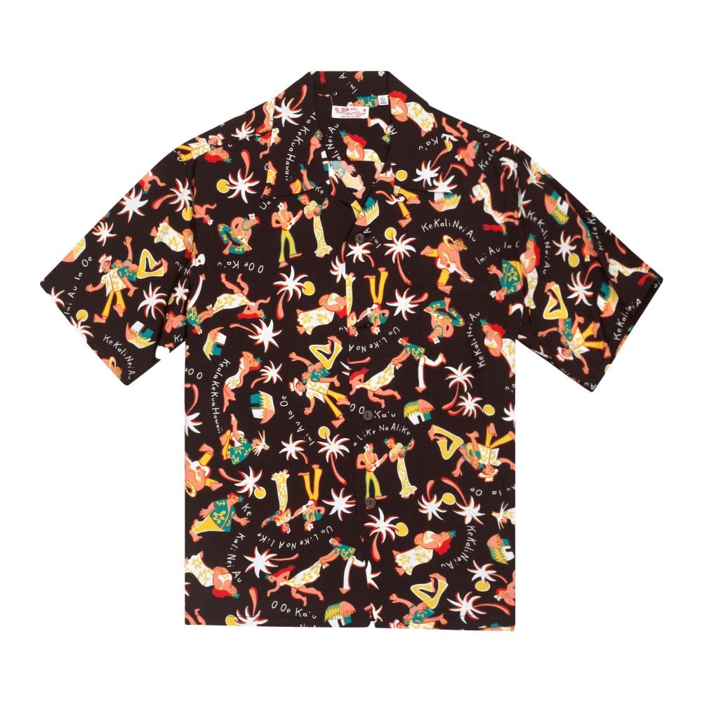 Sun Surf Mens Fun Island of Hawaii Dark Brown Black Hawaiian Shirt SURF10266