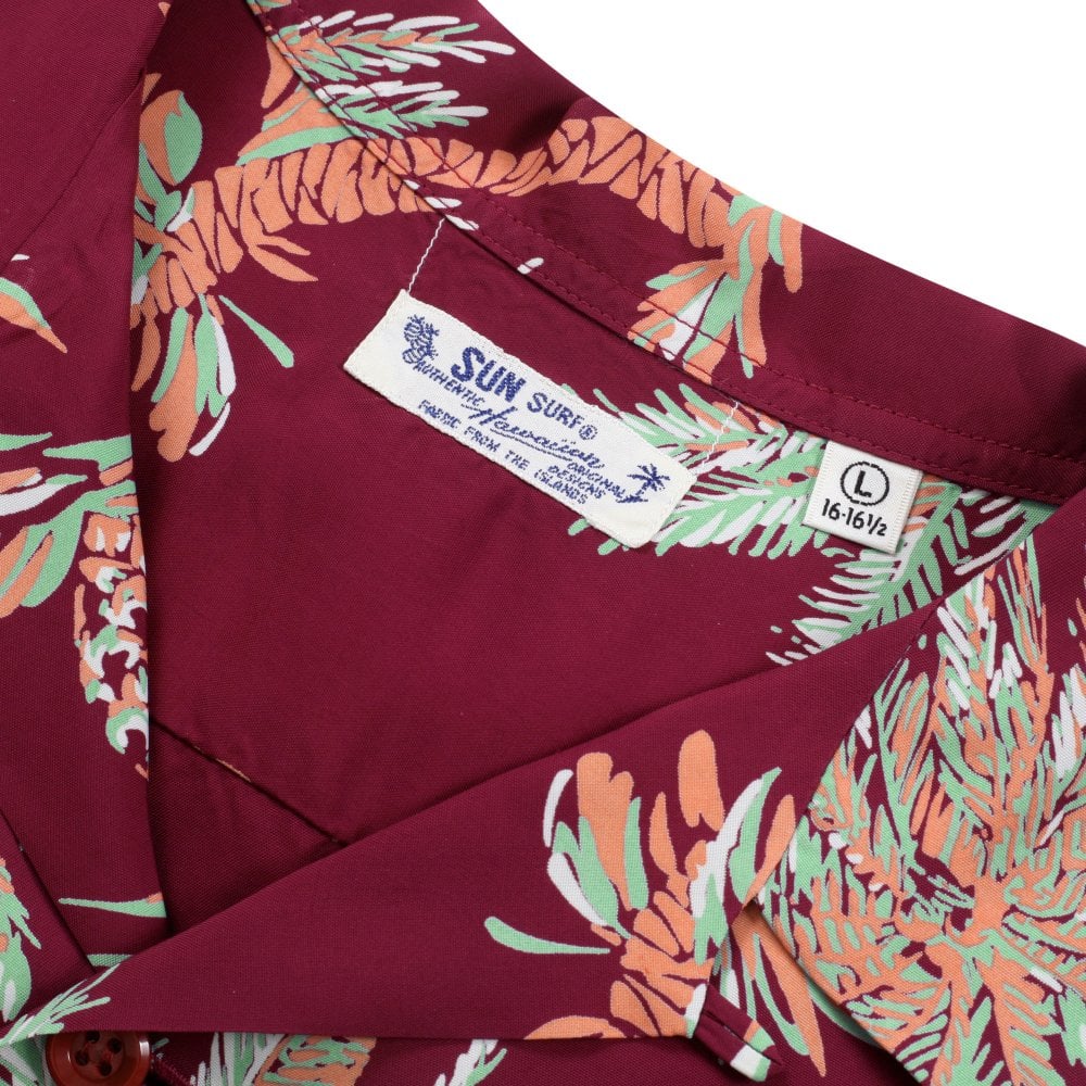 Sun Surf Mens Wine Studded Palm Tree Hawaiian Shirt SURF10262