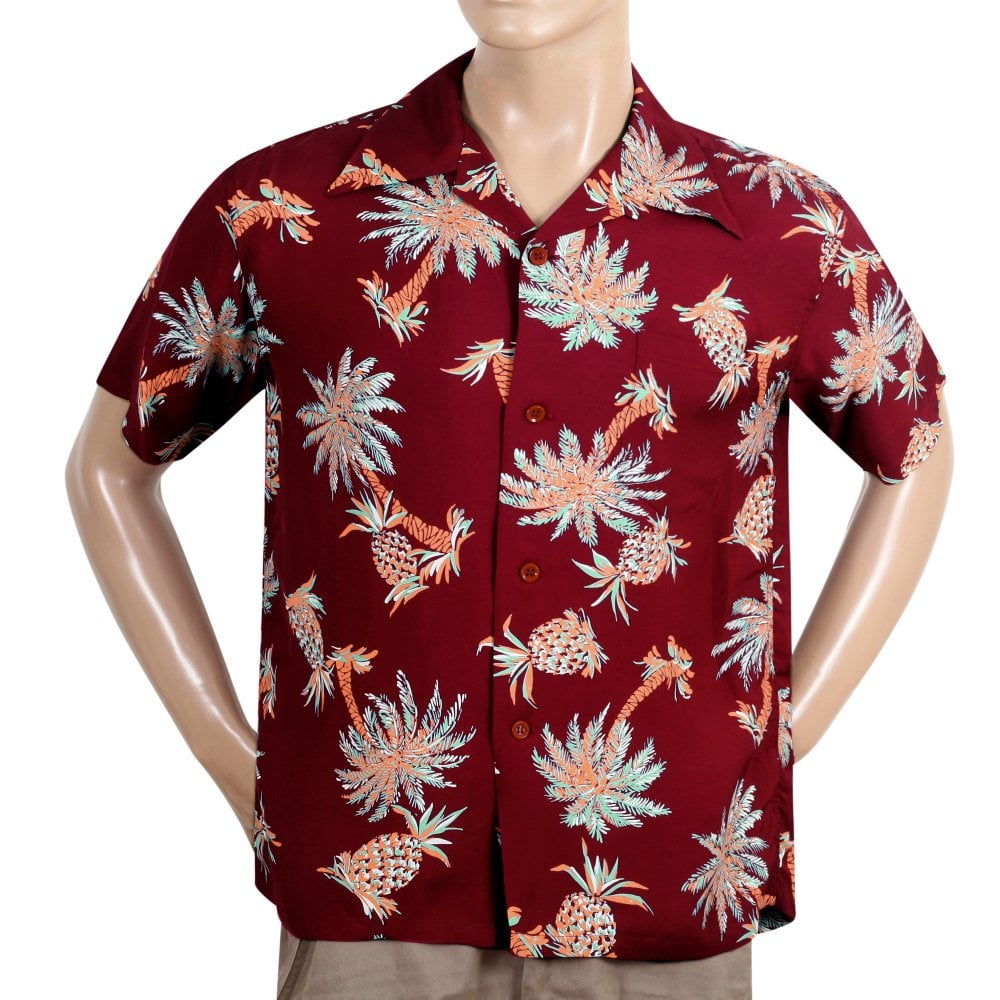 Sun Surf Mens Wine Studded Palm Tree Hawaiian Shirt SURF10262